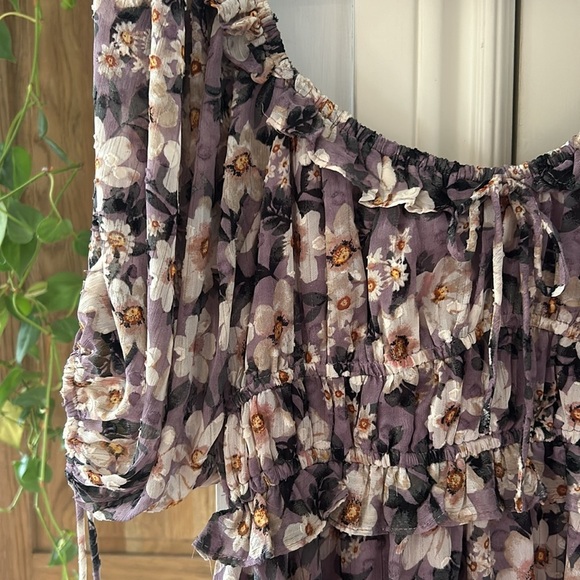 🎀ANTHROPOLOGIE X EN SAISON purple floral peasant sleeve ruffle boho  dress small - Picture 9 of 13